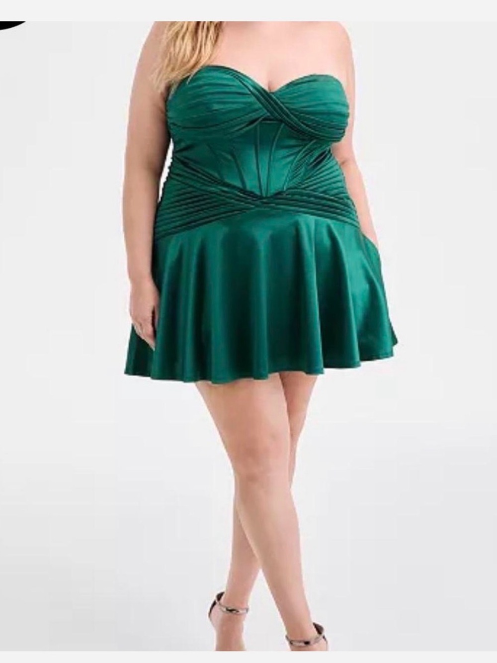 alex & sophia Emerald Green Satin Lined Pleated Junior Plus Dress Formal Sz 20W